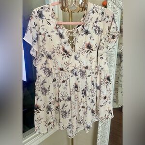 Torrid Floral Print Short Sleeve Peplum Top